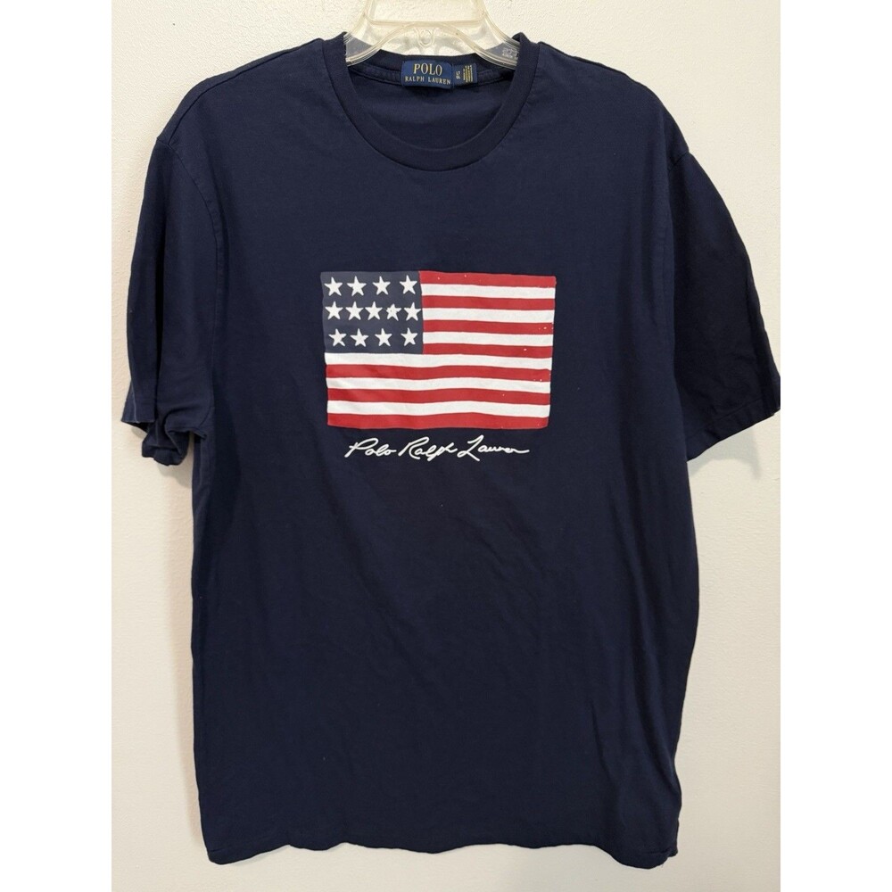 Polo Ralph Lauren Men's Navy T-Shirt American Flag Graphic Size L